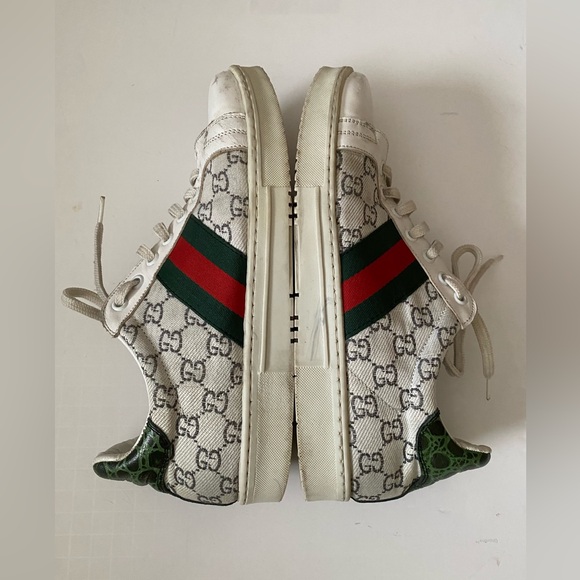 GUCCI SNEAKERS WHITE LEATHER and Canvas WITH GREEN/RED Women’s size 7 - Picture 1 of 11